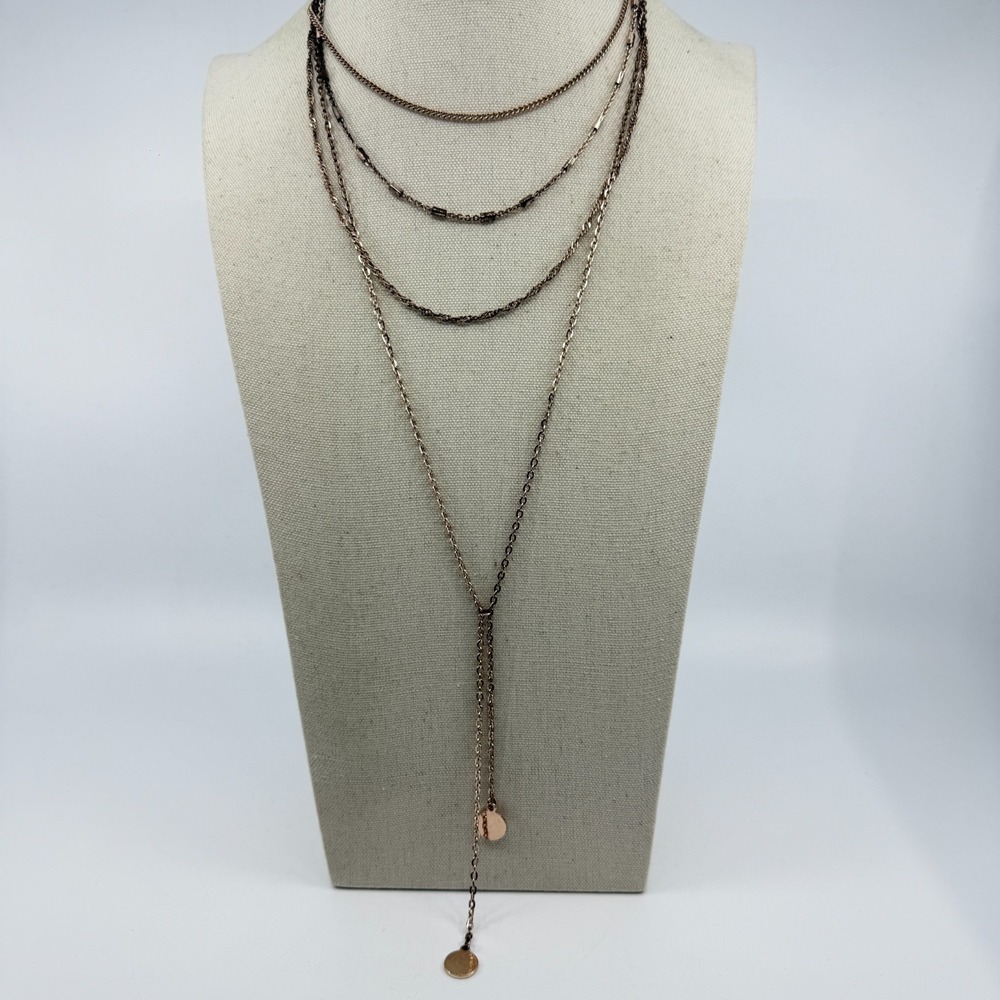 Layered Silver Tone Chain Lariat Y-Drop Necklace Multi Strand Statement Dainty